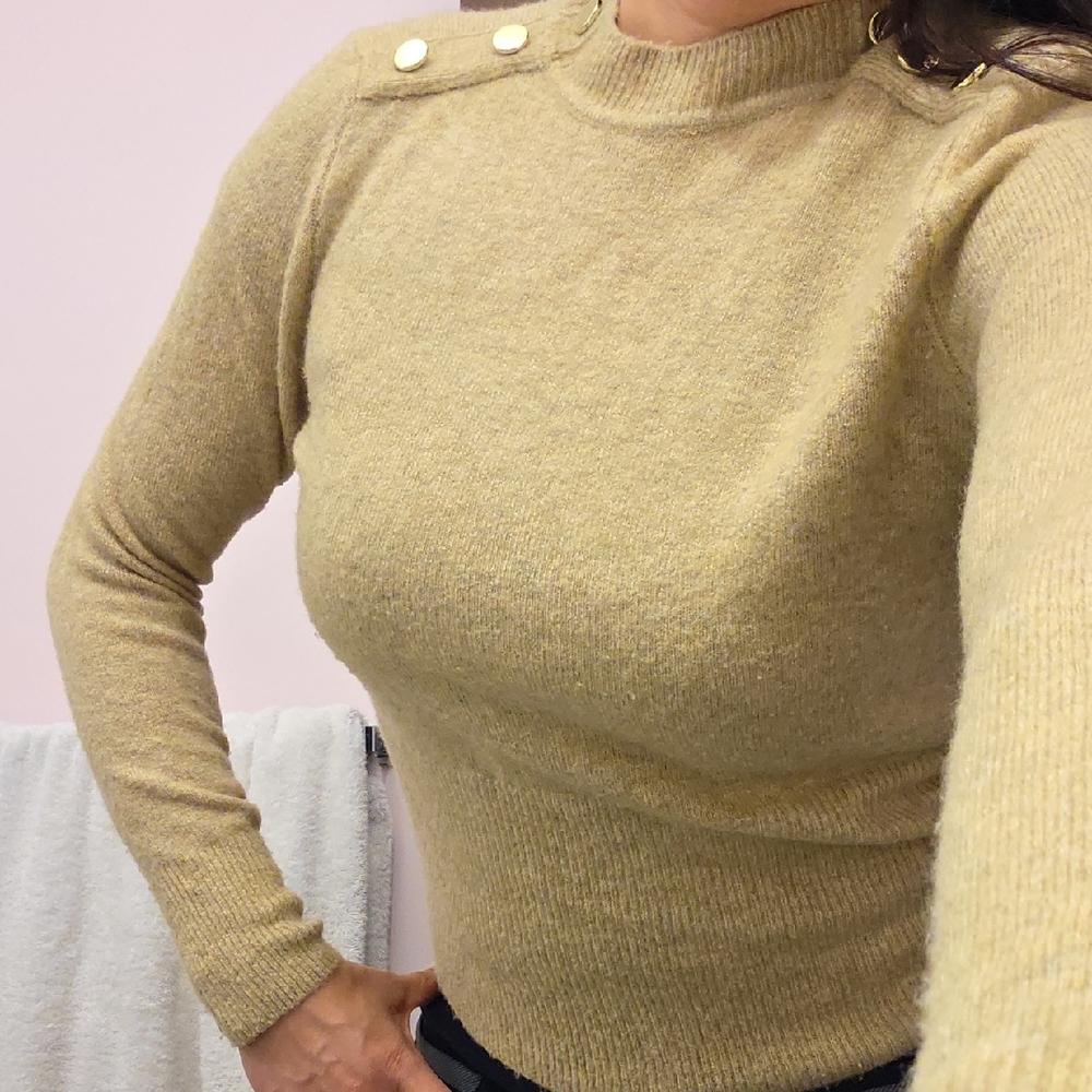 H&M Women's Tan Sweater with Button Accents